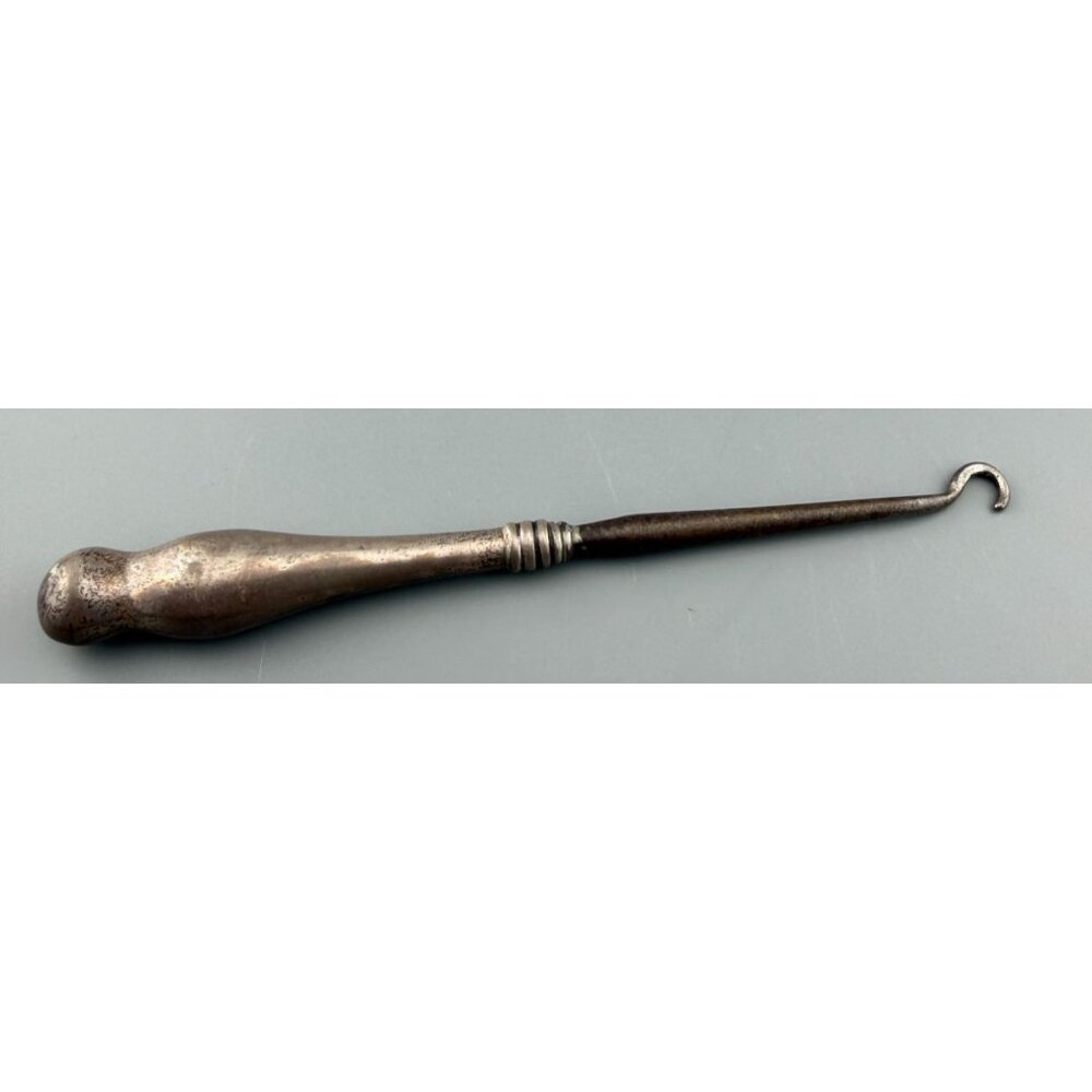 Antique Button Hook Sterling Silver Handle Steel Hook 6.5" Engraved Monogram